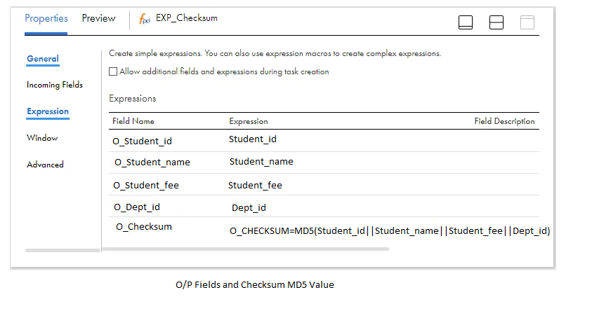 Out Put Fields and Checksum Value